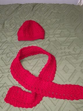Bright Red Knit Beanie and Scarf Set - Women's Winter Accessories